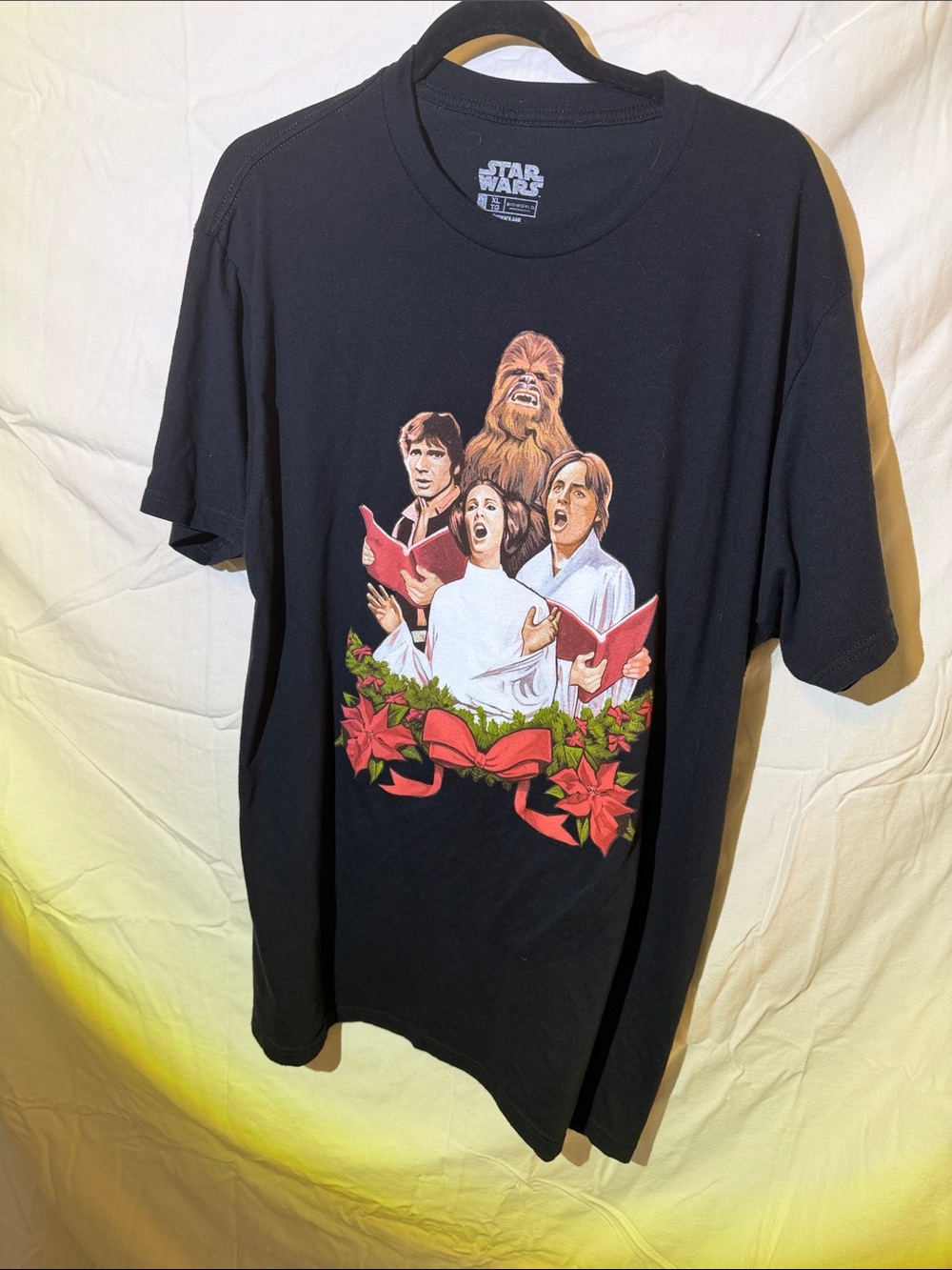 Star Wars Men’s Black Graphic Holiday Choir Tee with Red & Green Accents
